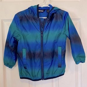 Lands End rain jacket, worn twice, jewel tone blue and green and black. 2T.